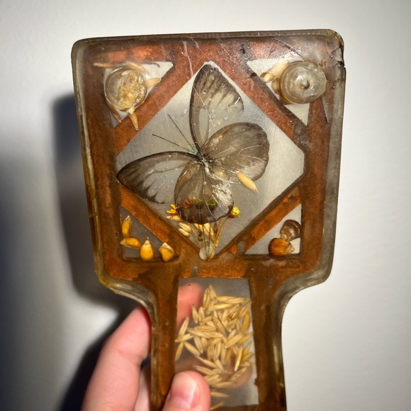 70s Lucite Butterfly & Grains Spoon Rest 3.25x6.25” Vintage Kitchen Decor Earthy - Picture 4 of 13
